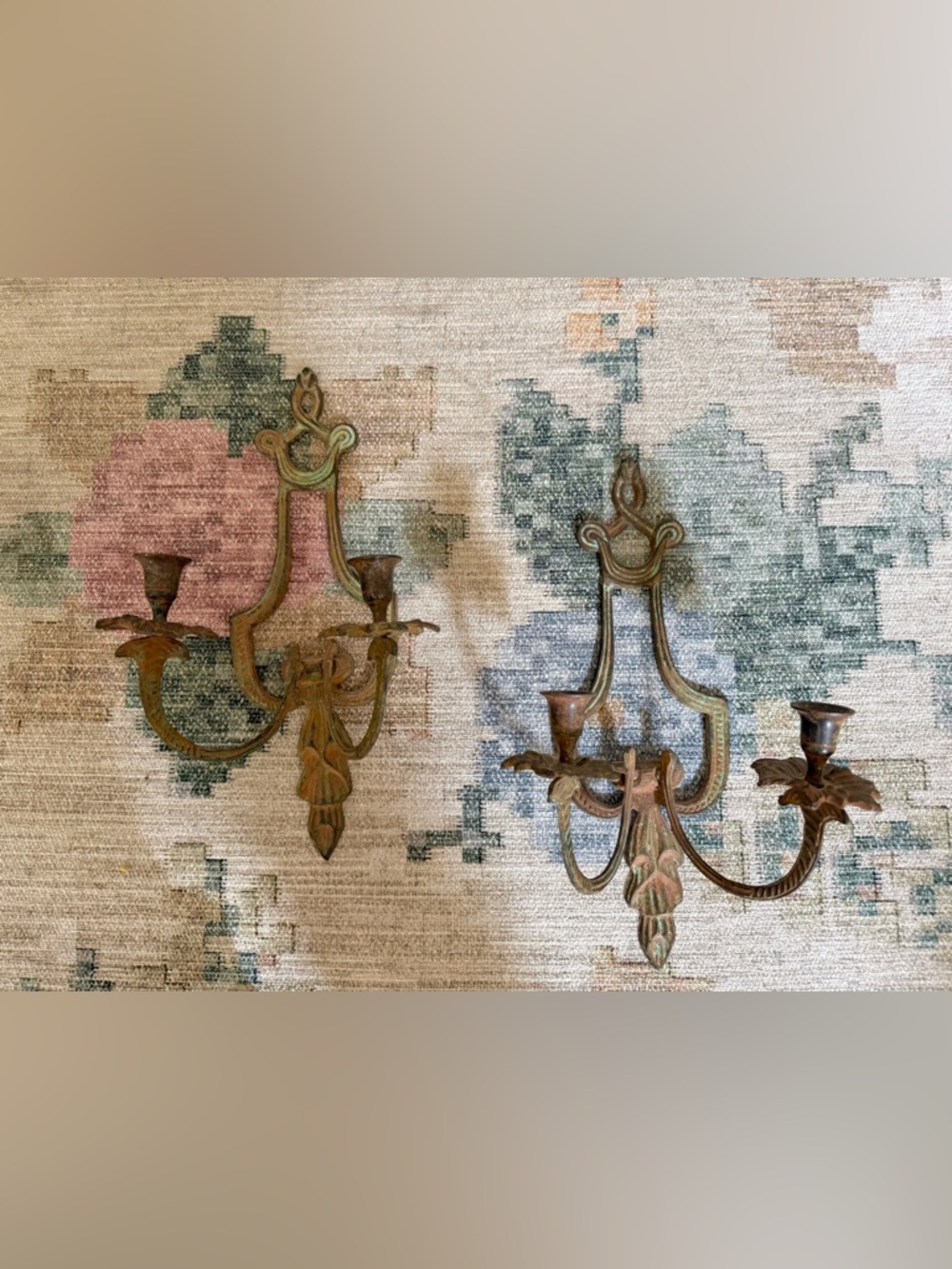 Two rustic vintage candle wall sconces